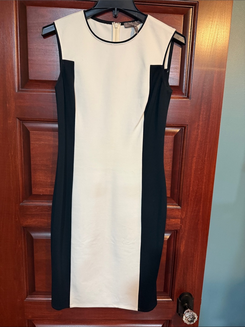 Halston Heritage Black and White Colorblock Midi Sheath Dress